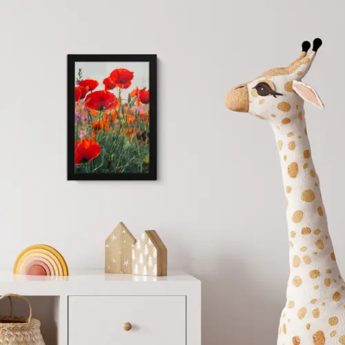Klaproos - Bloemen - Rood - Paars - Weide fotolijst zwart zonder passe partout klein -usfeer4_kinderkamer