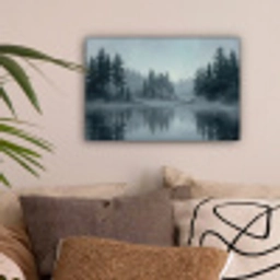 Bos - Meer - Mist - Natuur - Grijs canvas 2cm klein -sfeer1