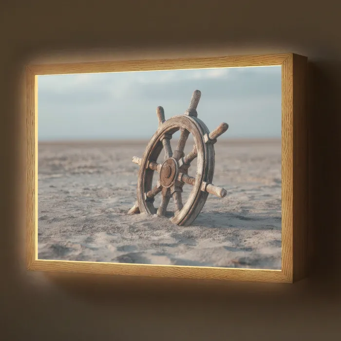 Scheepsstuur - Hout - Bruin - Zand Light Box met batterij (Wandlamp) middel -z3d_website