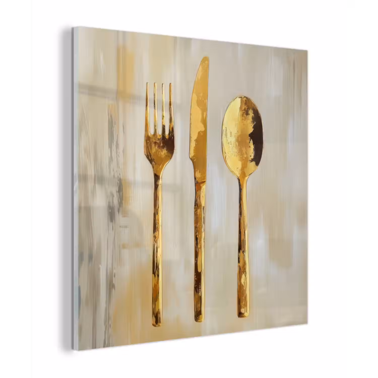 Glas schilderij - Verf - Goud - Bestek
