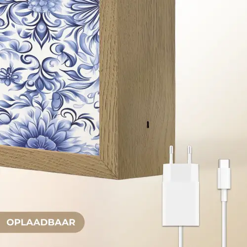 Bloemen - Blauw - Patroon - Wit Light Box met batterij (Wandlamp) middel 907 -USP_websiteoplaadbaarNL