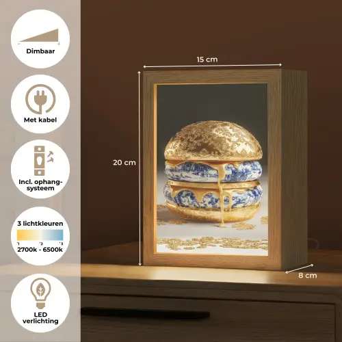 Delftsblauw - Goud - Burger Light Box met kabel (Tafellamp) klein -USP_NL