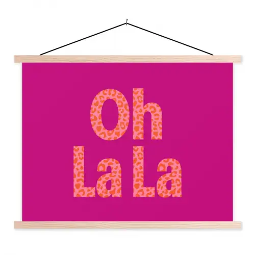 Oh la la - Luipaardprint - Roze textielposter latten blank klein -3d