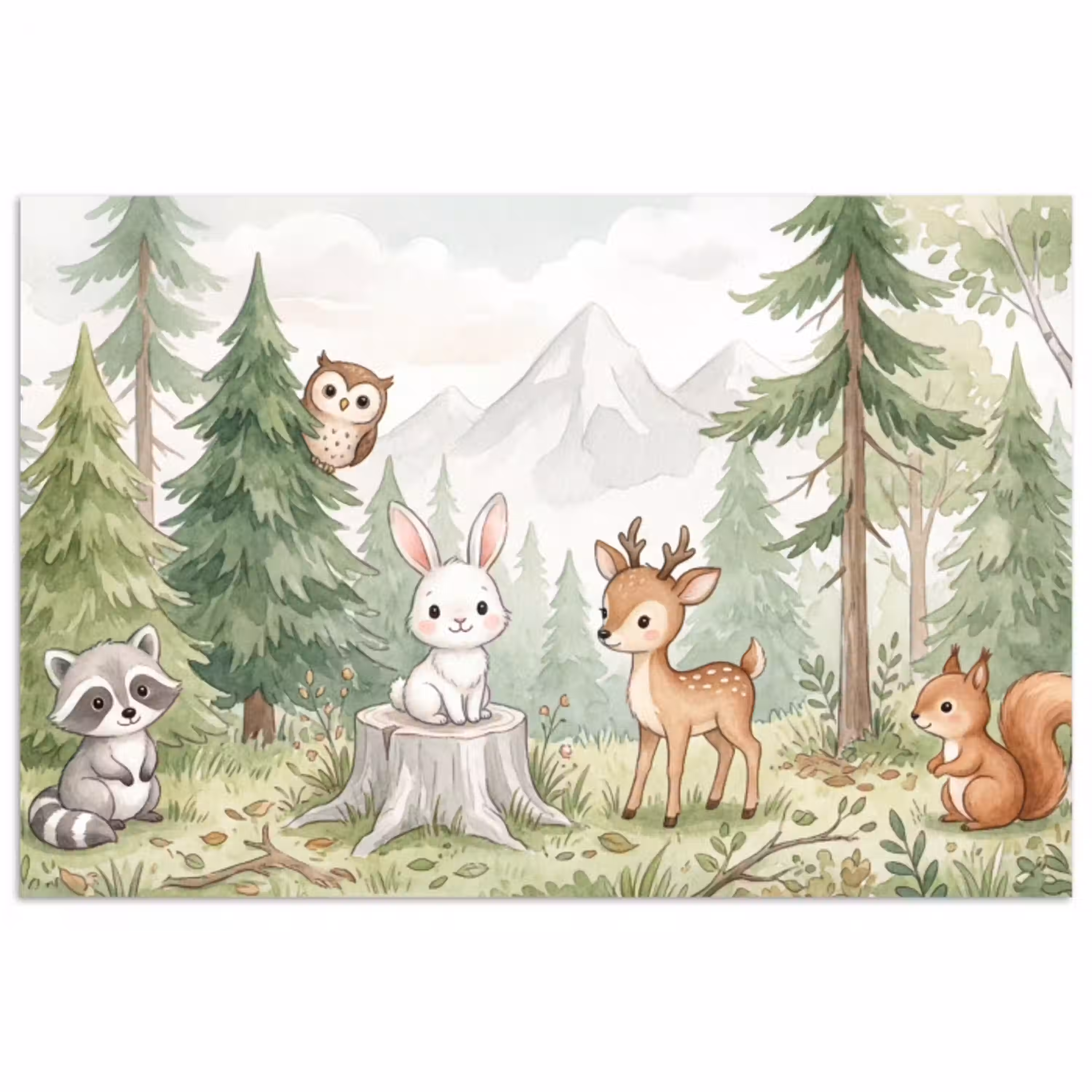 Bos - Dieren - Groen poster papier klein -3d
