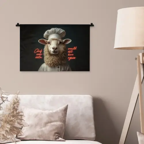 Schaap - Kokskleding - Neon - Quote Wandkleed katoen klein -sfeer4