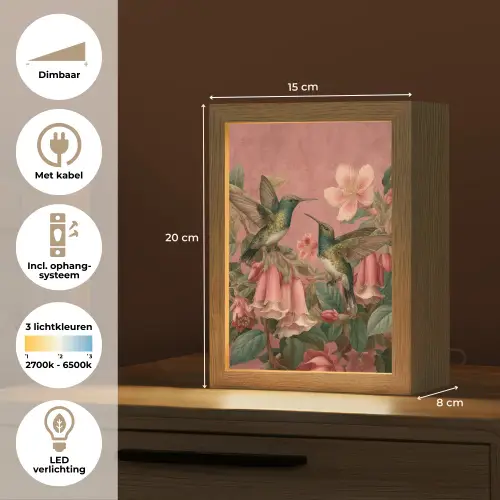 Kolibries - Bloemen - Groen - Roze Light Box met kabel (Tafellamp) klein -USP_NL