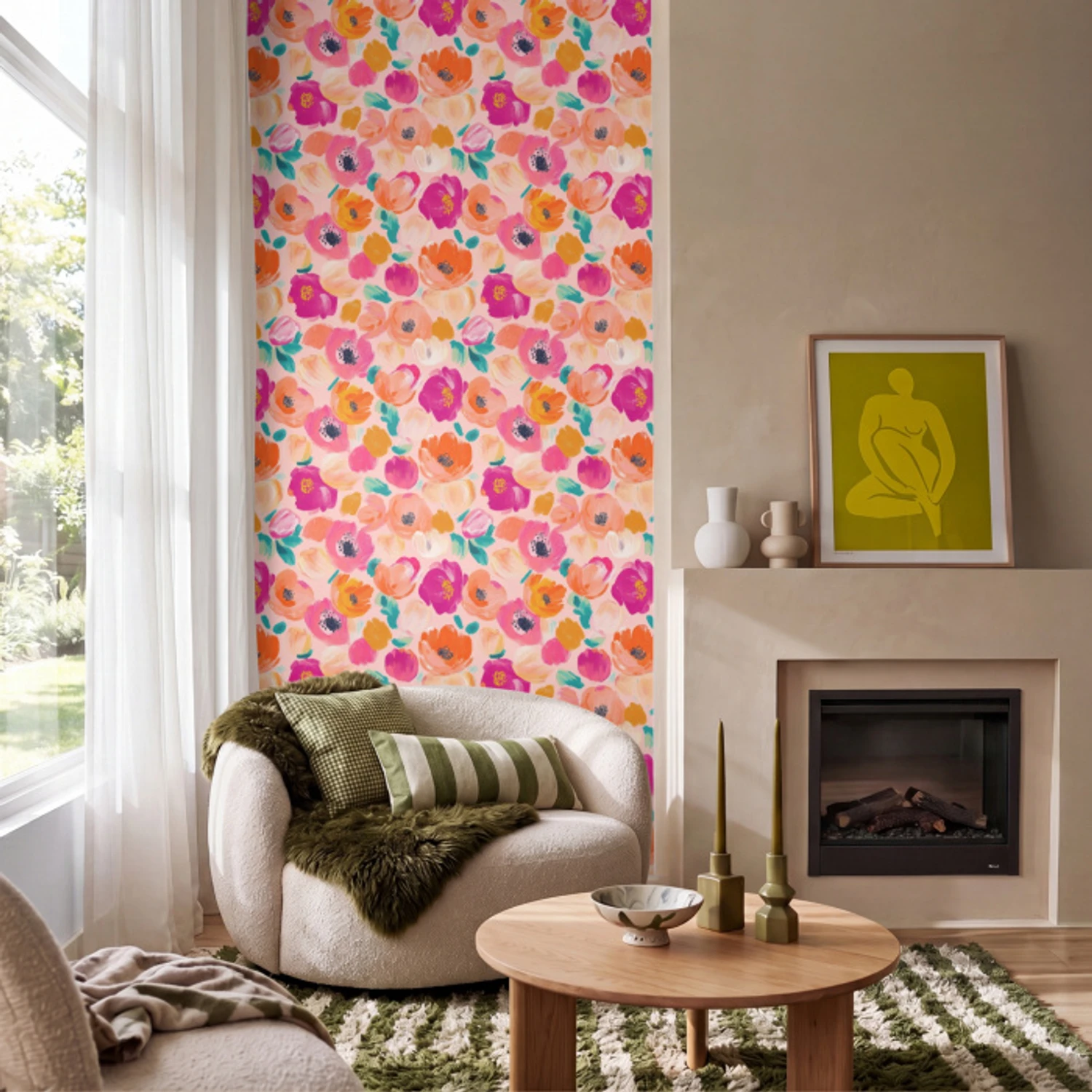 Bloesems - Vrolijk - Kleurrijk Behang Vinyl klein 1060 -sfeer2
