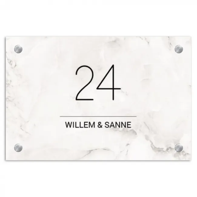 Naambordje voordeur - Rechthoek - Wit marmer - Klassiek