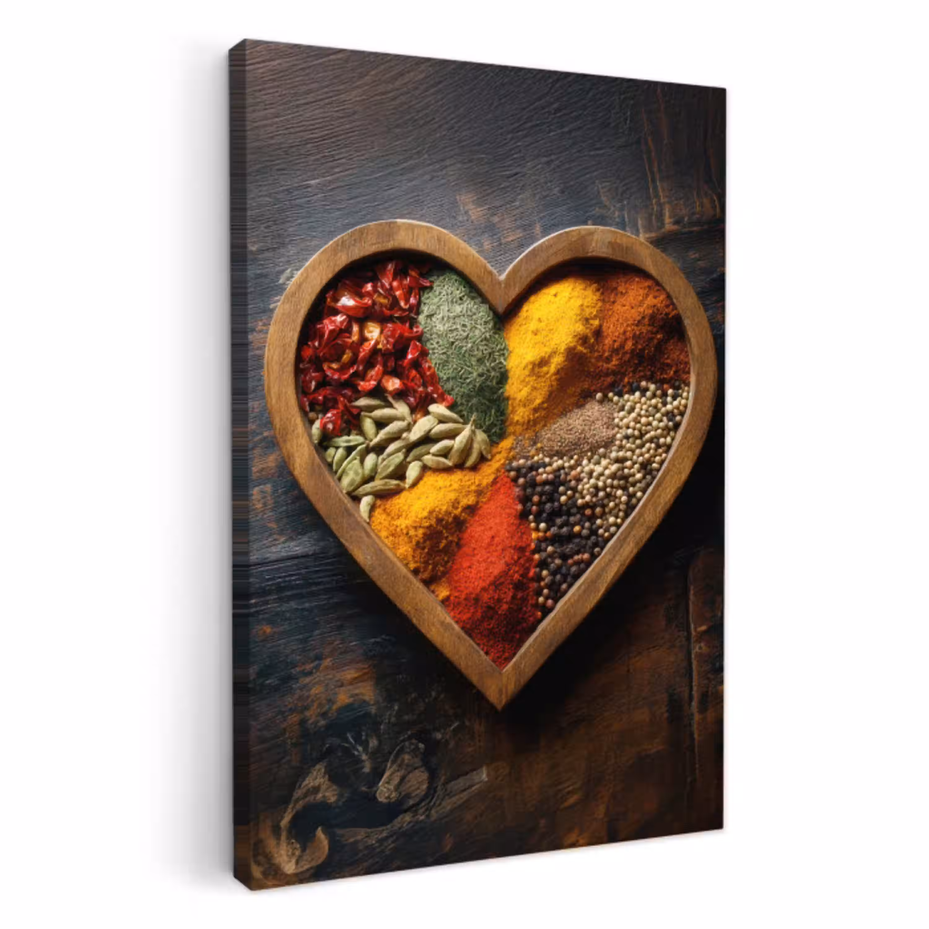 Houten - Hart - Kleurrijke - Specerijen KitchenYeah - Keuken - Canvas klein -3d