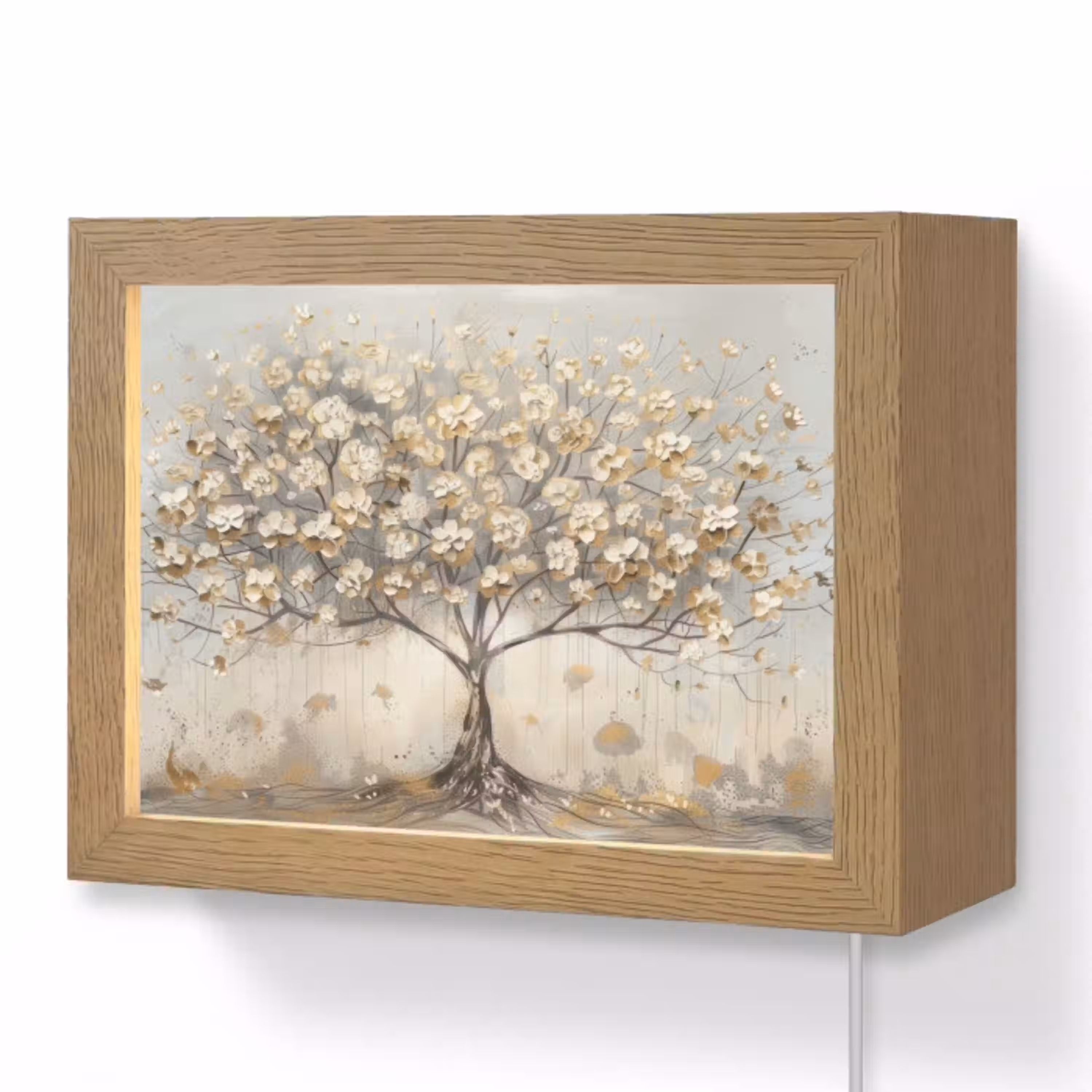 Boom - Beige - Goud - Verflook - Grijs Light Box met kabel (Wandlamp) klein -3d