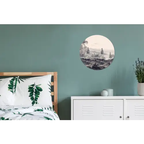 Mistig - Berglandschap - Illustratie Wandcirkel aluminium klein -slaapkamer