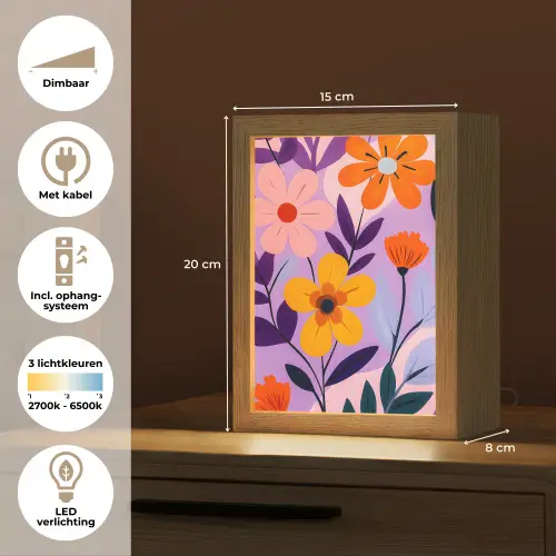 Bloemen - Kleurrijk - Bladeren Light Box met kabel (Tafellamp) klein -USP_NL