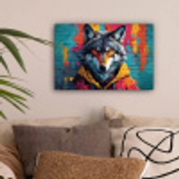 Graffiti - Wolf - Street art - Blauw canvas 2cm klein -sfeer1