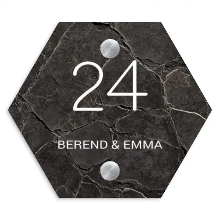 Gebarsten steen - Klassiek Naambord Hexagon klein -3d