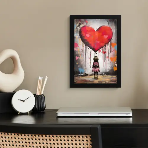 Meisje - Hart - Graffiti - Kunst - Kleuren - Rood fotolijst zwart zonder passe partout klein -sfeer1
