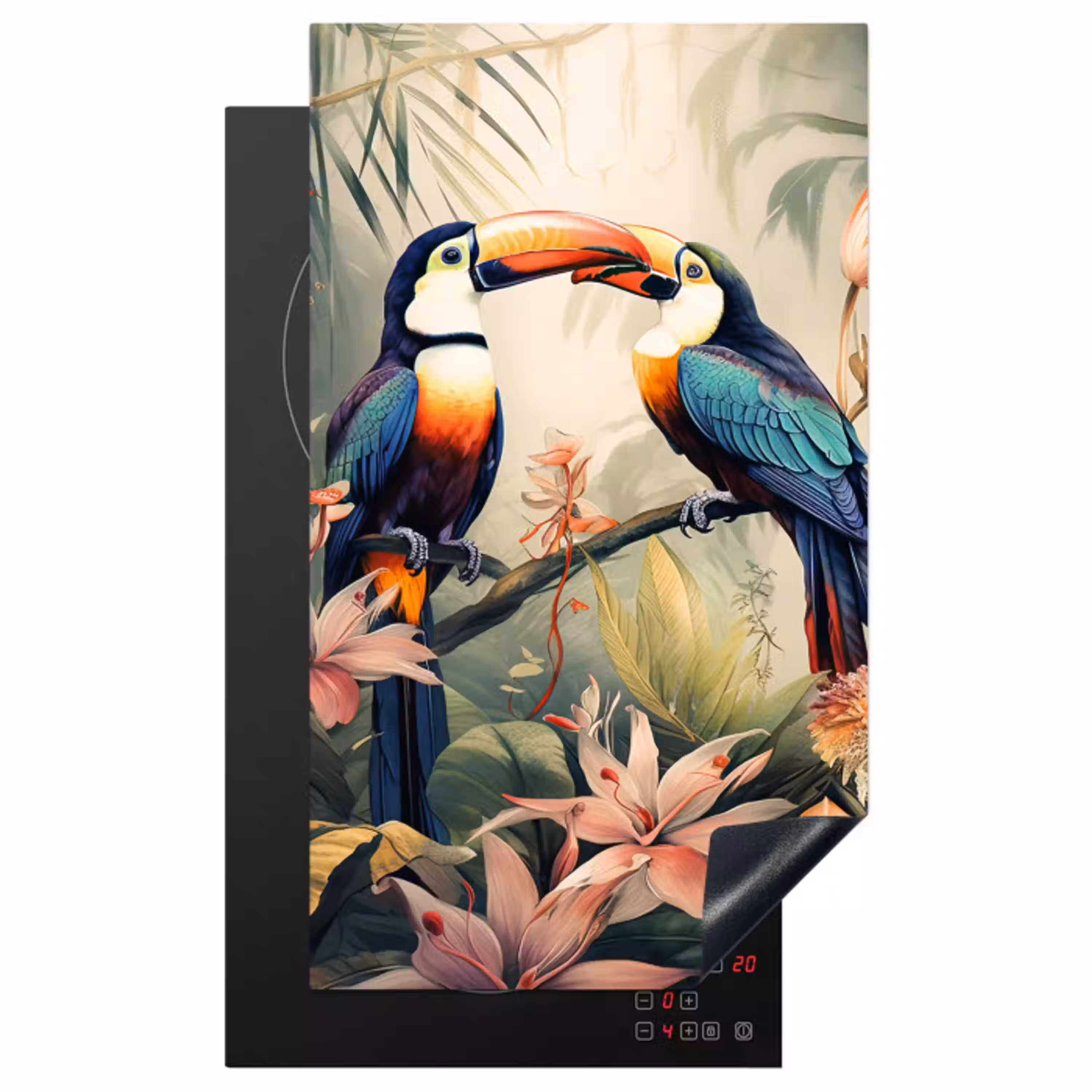 Toekan - Vogels - Bloemen - Natuur - Jungle Inductie beschermer vinyl 3mm middel -3d