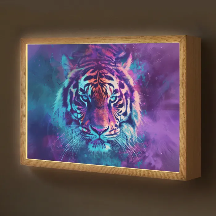 Tijger - Kleurrijk - Rook - Dieren Light Box met batterij (Wandlamp kind) middel -z3d_website