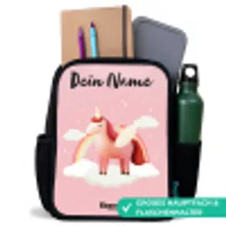Eenhoorn - Vleugels - Roze - Regenboog Rugzak - Zwart middel -inhoud_DE