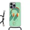 Koptelefoon - Oranje - Snoer - Minimalistisch Hoesje iPhone 16 Pro Max met koord klein -3d