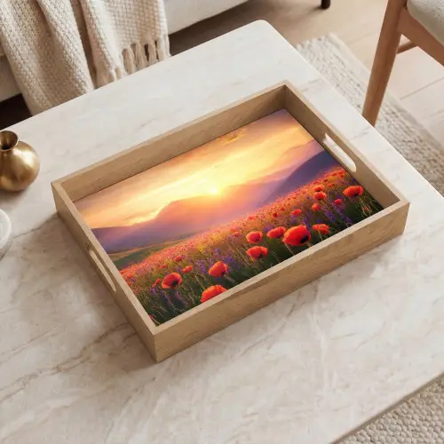 Landschap - Zonsondergang - Bloemenveld Dienblad Rechthoek middel -sfeer1