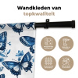 Blauw - Vlinders - Bloemen - Wit Wandkleed katoen klein 269 -sfeer2