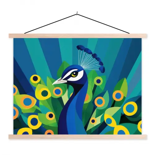 Pauw - Cirkels - Blauw textielposter latten blank klein -3d