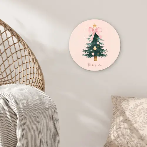 Christmas Season - Kerst - Kerstboom - Roze Wandcirkel kunststof plaat 5mm dik klein -sfeer5