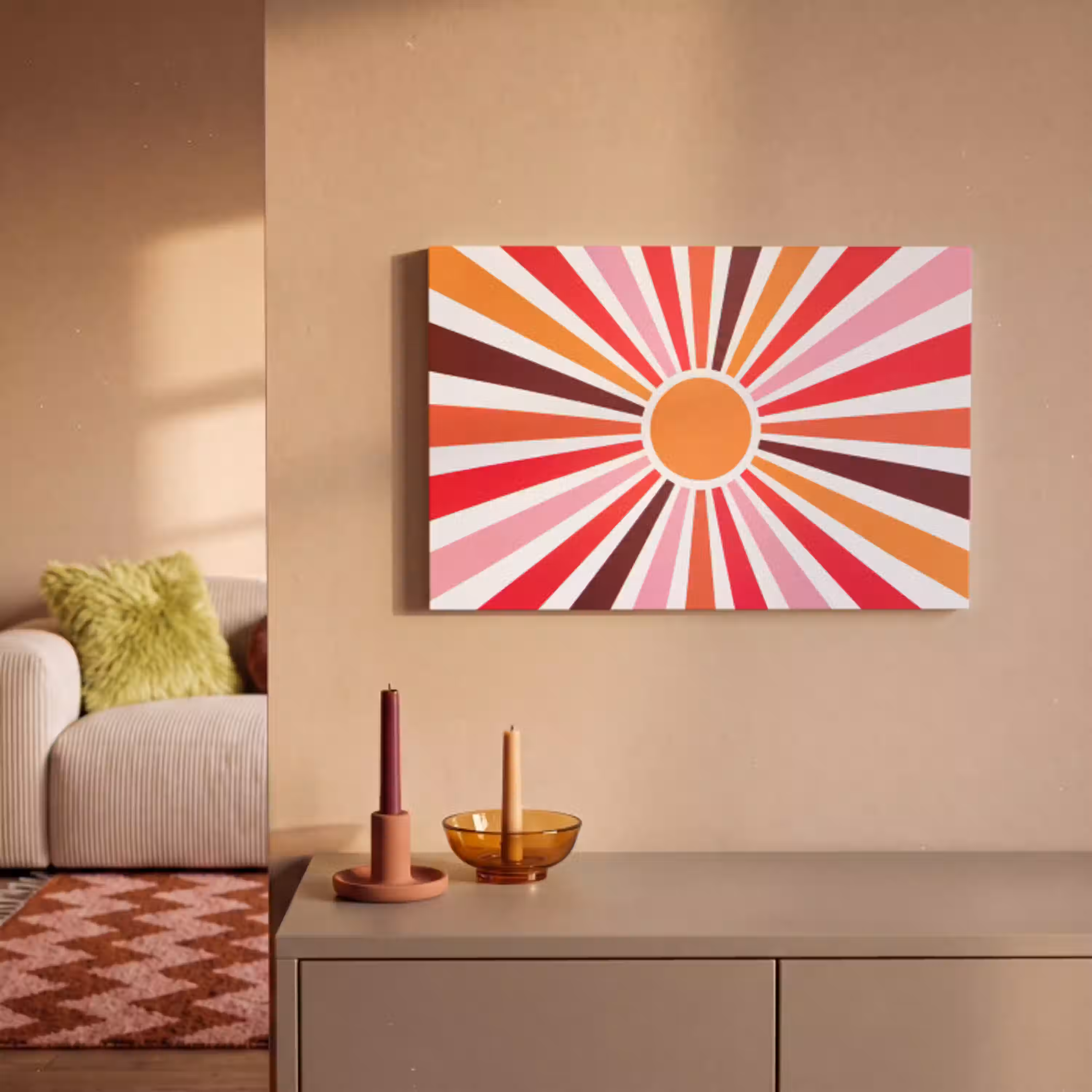 Zon - Stralen - Abstract - Kleurrijk canvas 2cm klein -sfeer1