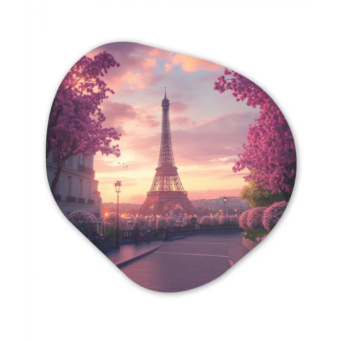 Eiffeltoren - Parijs - Roze Wandcirkel Organisch Plexiglas middel -3d