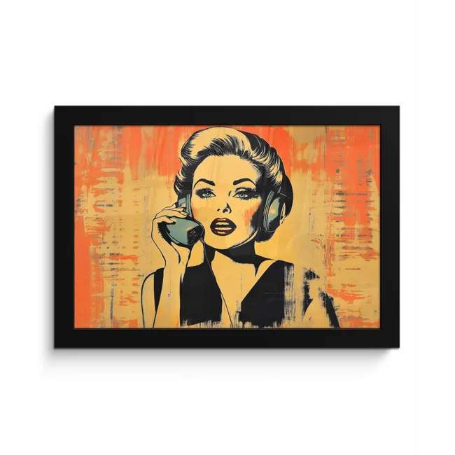 Retro - Vrouw - Koptelefoon - Oranje fotolijst zwart zonder passe partout klein -3d