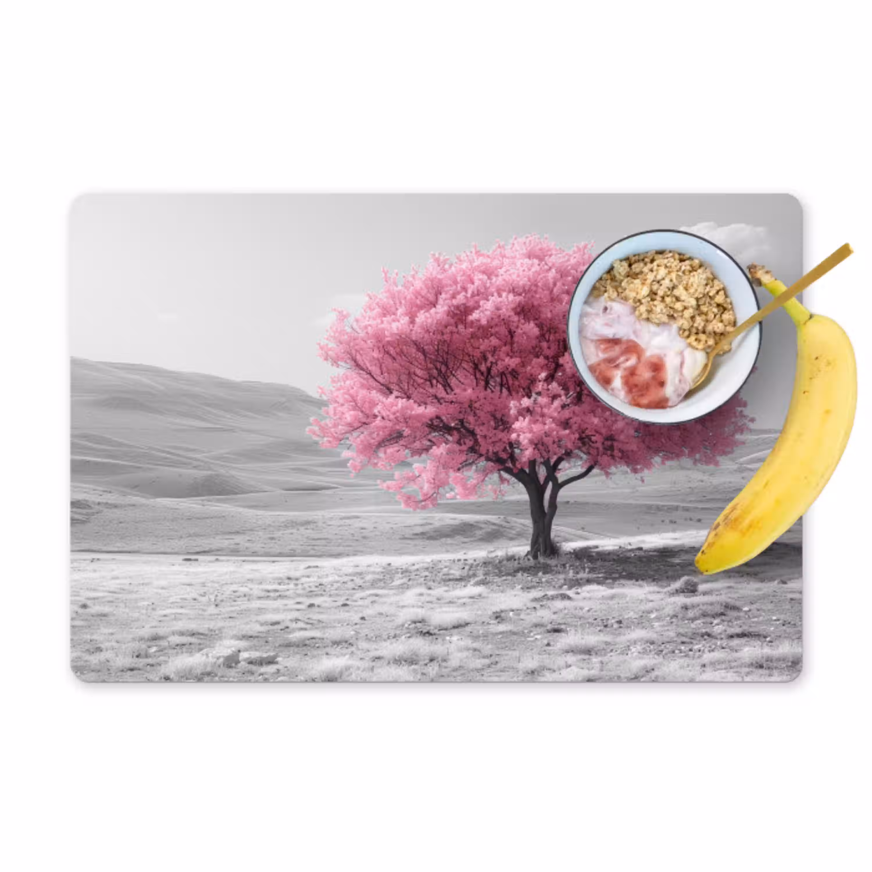 Boom - Natuur - Roze - Zwart wit Placemat vinyl groot -zzzproduct_Kitchenyeah-website