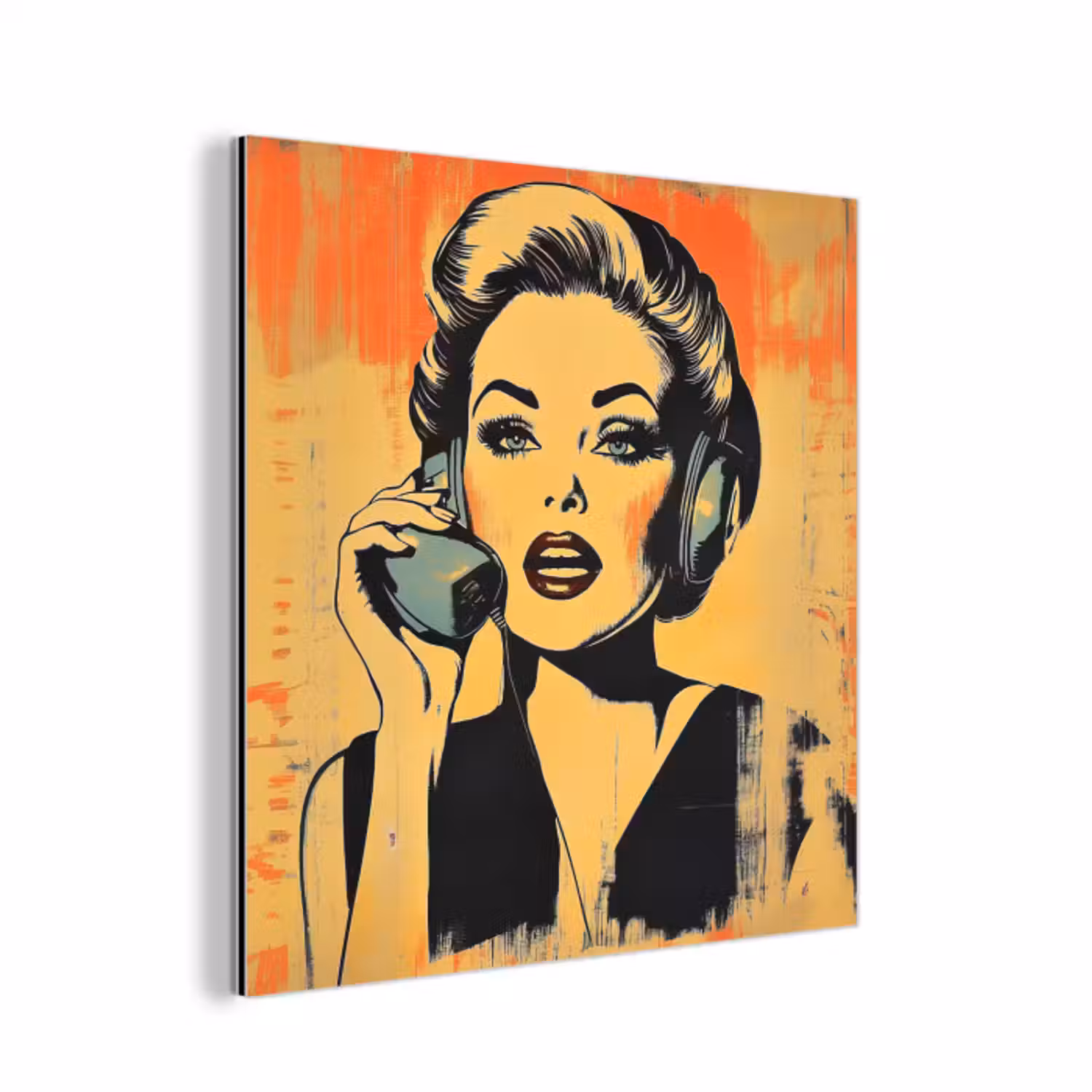 Aluminium schilderij - Retro - Vrouw - Koptelefoon - Oranje