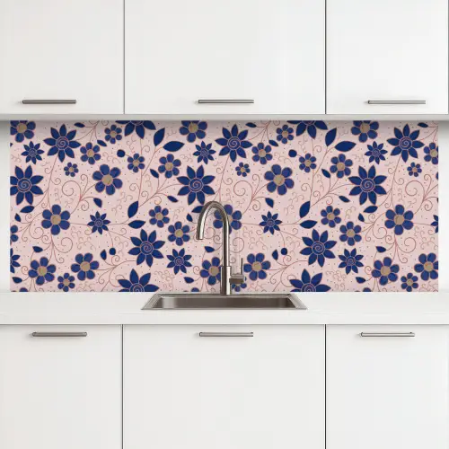 Bloemen - Blauw - Japan - Patronen keuken achterwand 2 middel 871 -3d