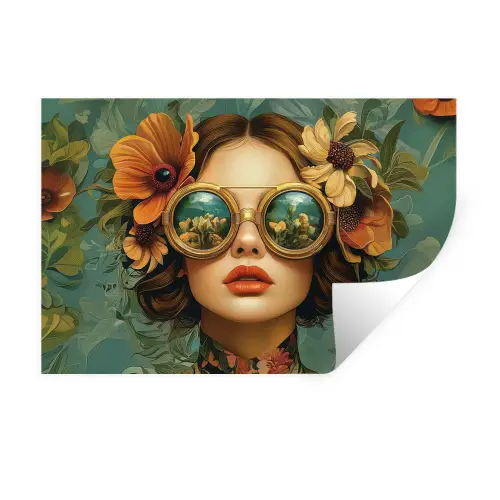 Vrouw - Bloemen - Vlinders - Natuur - Vintage Muursticker klein -3d