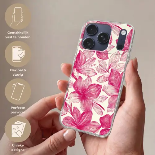 Bloemen - Patroon - Roze - Wit Telefoonhoesje iPhone 17 Pro klein -sfeer3_NL
