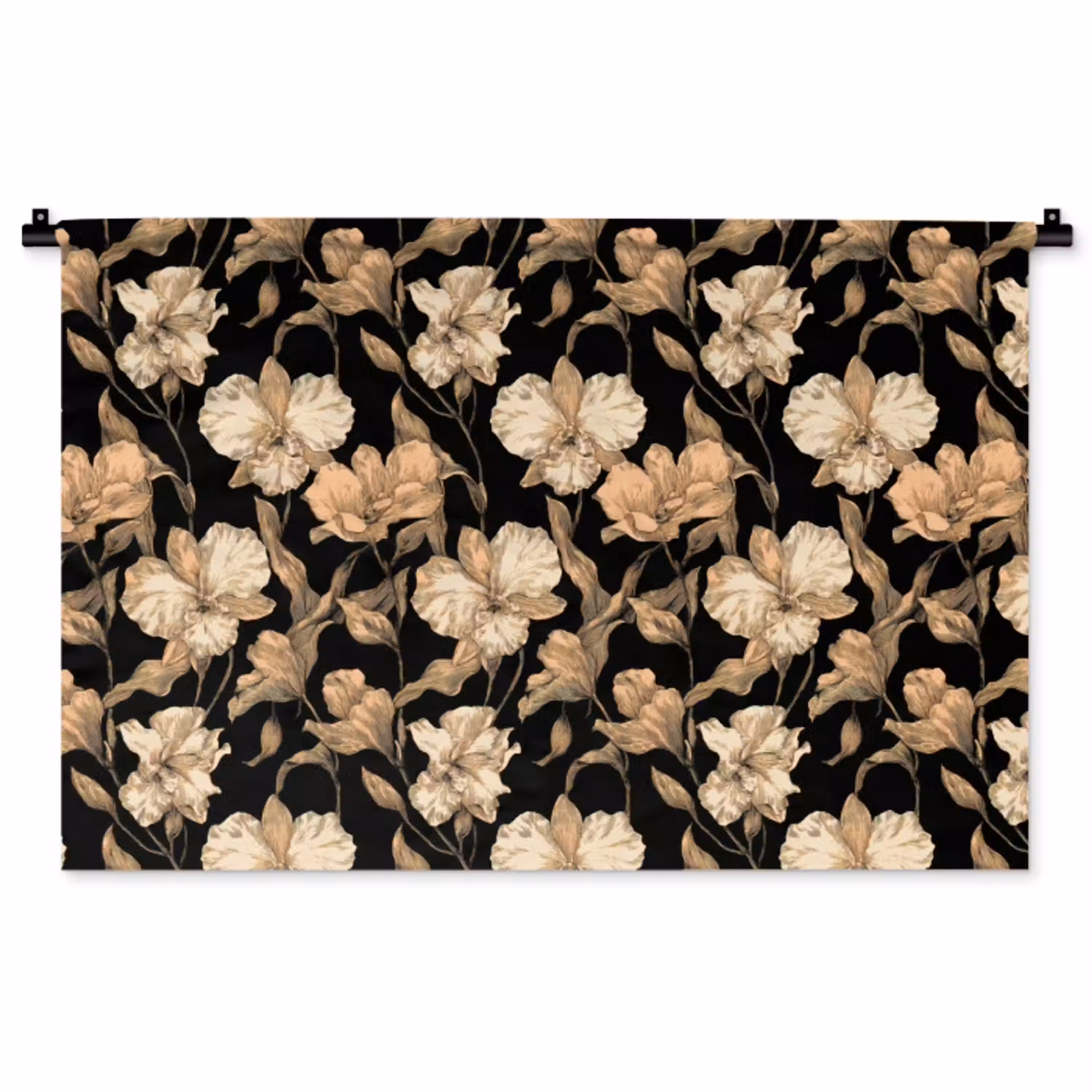 Orchideeën - Lijntekening - Patroon - Beige - Zwart Wandkleed katoen middel 269 -zz3d