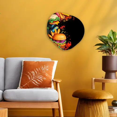 Fastfood - Graffiti - Hamburger - Eten - Modern Wandcirkel Organisch Forex 3mm klein -sfeer4