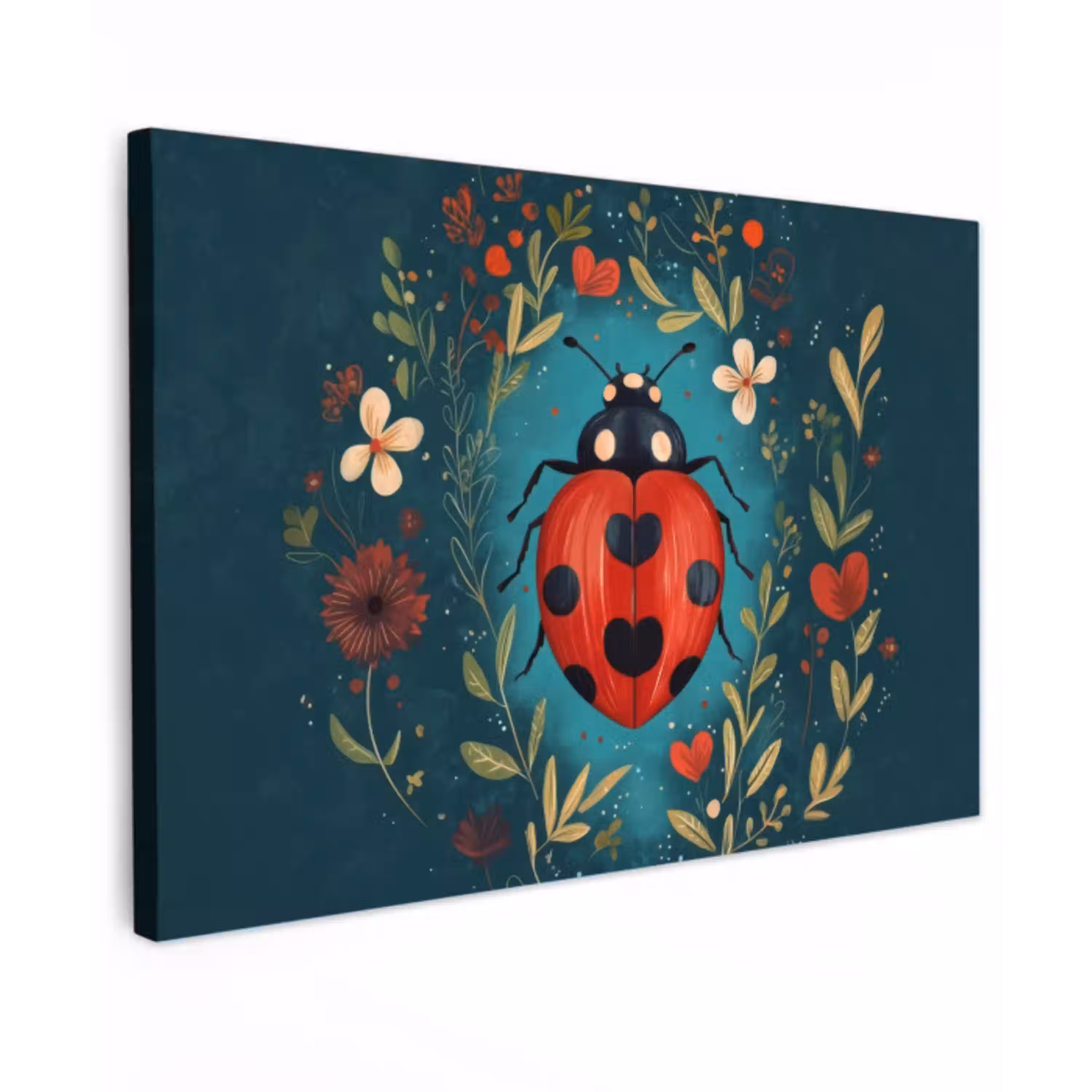 Bloemen - Lieveheersbeestje - Hartje - Rood canvas 2cm klein -z3d