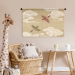 Vogels - Vliegen - Beige Wandkleed katoen middel -wsfeer5_kind