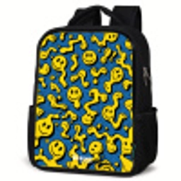 Smiley - Blauw - Geel Rugzak - Zwart middel -schuin