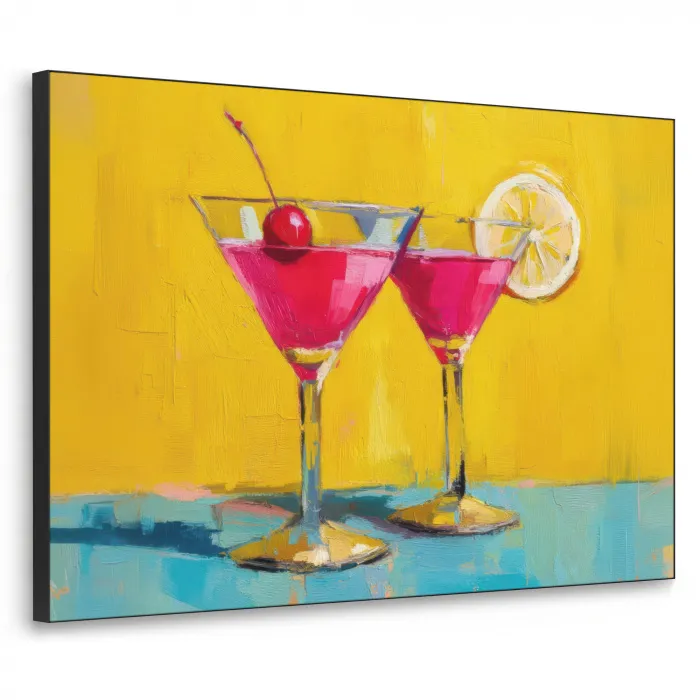 Glazen - Cocktail - Citroen - Kers Textielframe zwart klein -3d