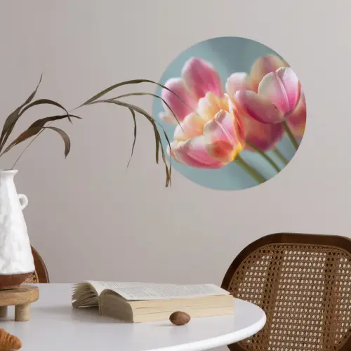 Tulpen - Roze - Stelen Wandcirkel behangsticker klein -sfeer3