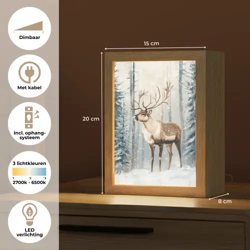 Rendier - Sneeuw - Woud - Wit Light Box met kabel (Tafellamp) klein -USP_NL