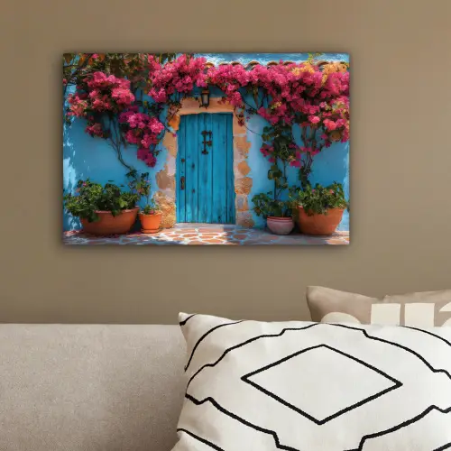 Deur - Hout - Bloemen - Blauw canvas 2cm klein -sfeer3