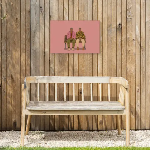 Illustratie - Bankje - Personen - Minimalistisch Tuinposter op houten frame 2 cm dik klein -sfeer4
