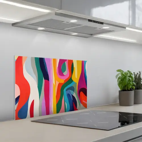 Abstract - Kleurrijk - Golven - Lijnen keuken achterwand spatscherm klein -3d_schuin