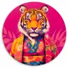Tijger - Kimono - Planten - Roze Wandcirkel plexiglas klein -3d