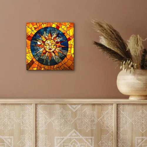 Mozaïek - Zon - Geel - Cirkel aluminium wit klein -sfeer4