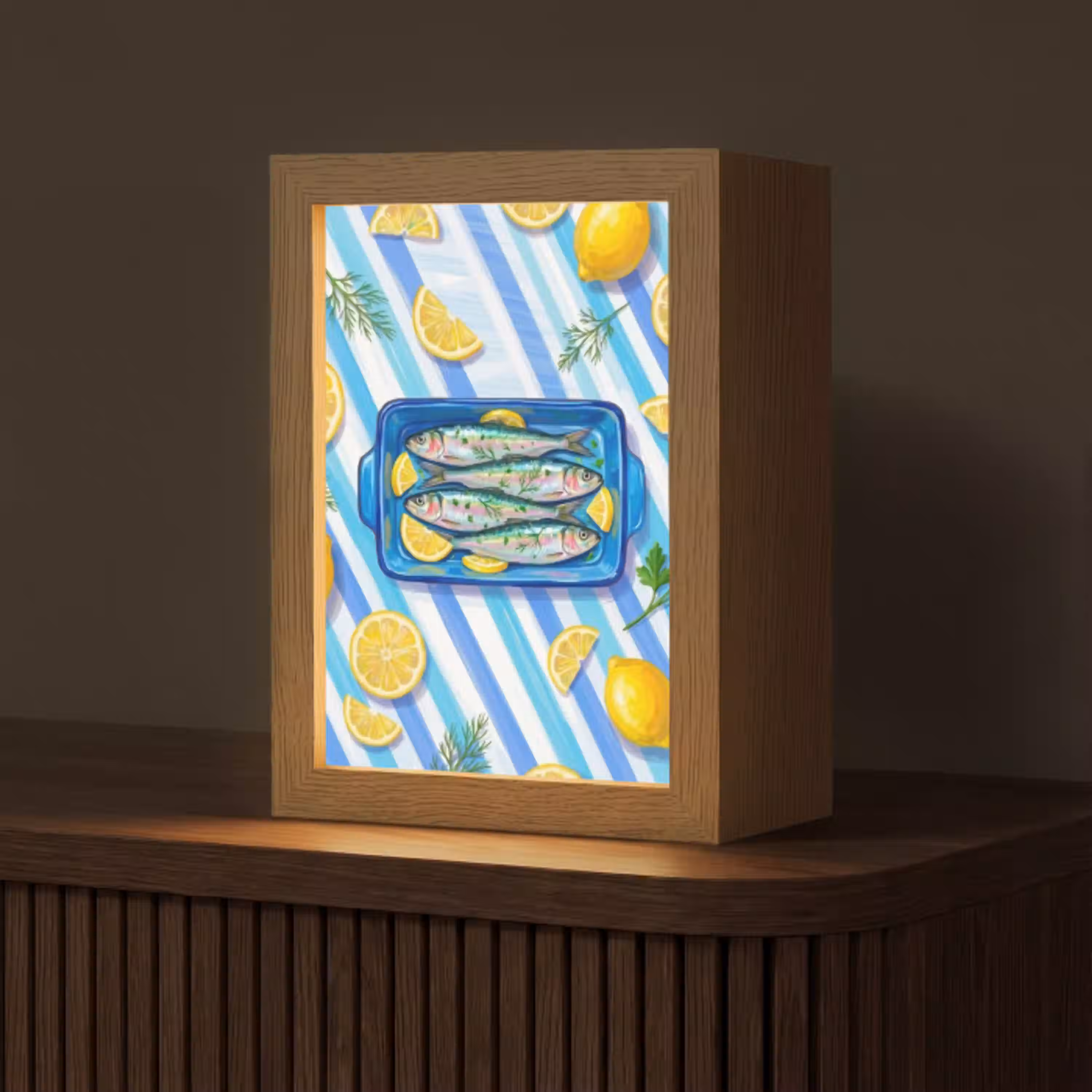 Vis - Citroen - Kruiden - Eten - Blauw Light Box met kabel (Tafellamp) klein -z3d_website
