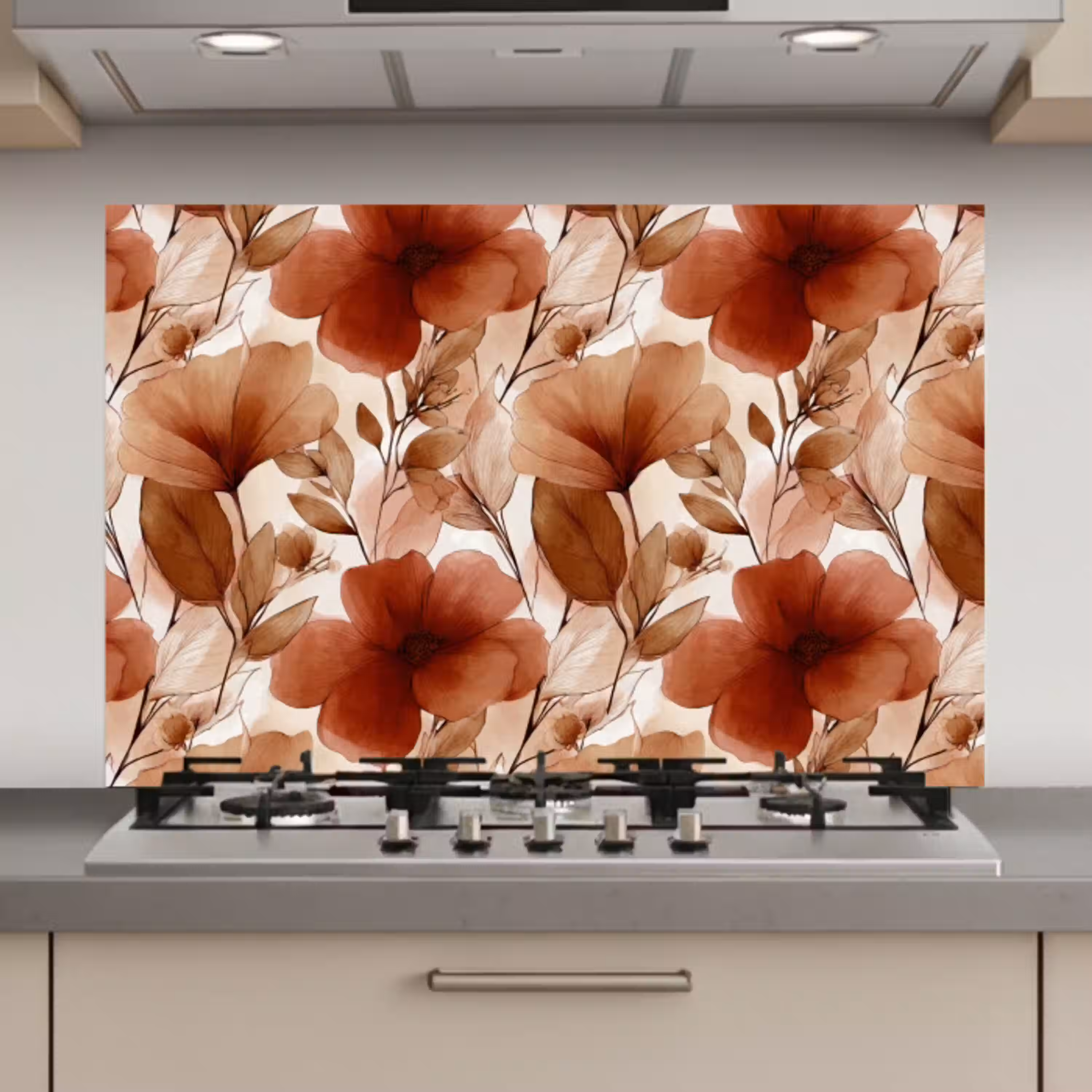 Bloemen - Aquarel - Botanisch - Terracotta keuken achterwand spatscherm klein 900 -3d_website